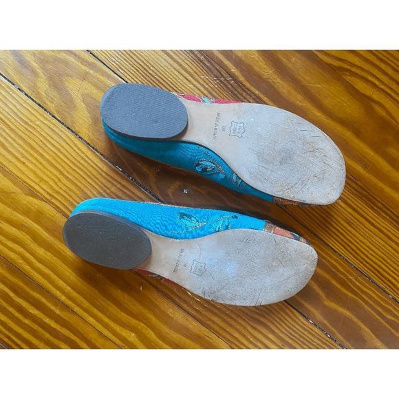 Naked Feet Boho Red Blue Italian Leather Flats, Size 7 - Picture 6 of 9